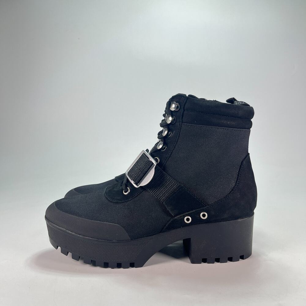 Steve Madden Grady Black Leather Fabric Ankle Platform Combat Boots Women 9.5M